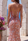 Dusty Rose Mermaid V-Neck Beaded Sequins Appliques Long Prom Dress with Slit