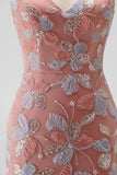 Dusty Rose Mermaid V-Neck Beaded Sequins Appliques Long Prom Dress with Slit