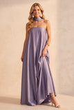 Light Purple A-Line Satin Strapless Maxi Wedding Guest Dress