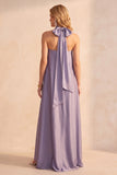 Light Purple A-Line Satin Strapless Maxi Wedding Guest Dress
