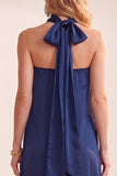 Navy A-Line Satin Strapless Lace Midi Wedding Guest Dress