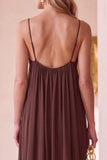 Coffee A-Line Chiffon Ruched Spaghetti Straps Long Wedding Guest Dress