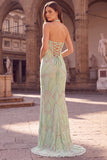Mint Green Halter Beaded Mermaid Long Prom Dress with Slit