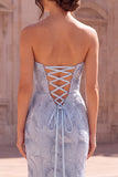 Light Blue Mermaid Beaded Strapless Long Prom Dress
