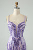 Load image into Gallery viewer, Sparkly Dark Purple Sequins Corset Graduation Dress with Lace-up Back