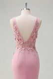 Mermaid Taro Ruched V-Neck Long Prom Dress with 3D Flowers