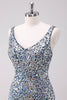 Load image into Gallery viewer, Sparkly Silver Bodycon V-Neck Short Graduation Dress with Sequins