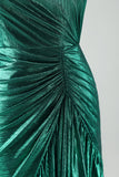 Dark Green Metallic One Shoulder Mermaid Graduation Dress with Ruffles