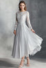 Load image into Gallery viewer, Chiffon Grey A Line Mother of the Bride Dress with Lace Appliques