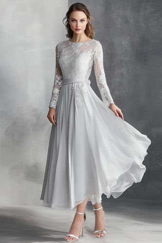 Chiffon Grey A Line Mother of the Bride Dress with Lace Appliques