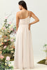 Load image into Gallery viewer, One Shoulder Sleeveless Champagne Long Bridesmaid Dress