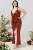 Load image into Gallery viewer, Terracotta Sheath V Neck Open Back Plus Size Bridesmaid Dress