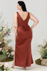 Load image into Gallery viewer, Terracotta Sheath V Neck Open Back Plus Size Bridesmaid Dress