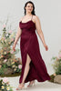 Load image into Gallery viewer, Burgundy Satin Sheath Halter Plus Size Bridesmaid Dress With Slit
