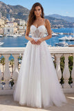 White A Line Spaghetti Straps Corset Tulle Wedding Dress