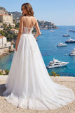 White A Line Spaghetti Straps Corset Tulle Wedding Dress