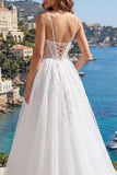 White A Line Spaghetti Straps Corset Tulle Wedding Dress