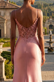 Blush Mermaid Appliqued Corset Long Prom Dress with Slit
