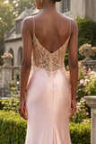 Champagne Mermaid Appliqued Corset Long Prom Dress with Slit