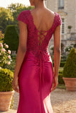Burgundy Ruched Mermaid Lace Up Back Long Prom Dress with Slit