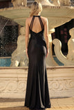 Black Halter Cut Out Mermaid Long Prom Dress with Slit