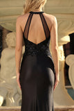 Black Halter Cut Out Mermaid Long Prom Dress with Slit