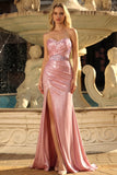 Sweetheart Blush Mermaid Corset Long Prom Dress with Slit