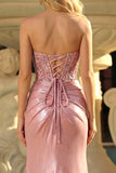 Sweetheart Blush Mermaid Corset Long Prom Dress with Slit