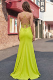 Mermaid Yellow Round Neck Long Prom Dress with Slit