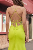Mermaid Yellow Round Neck Long Prom Dress with Slit