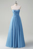 Load image into Gallery viewer, Blue A Line Strapless Pleated Corset Tiered Long Prom Dress with Sequins