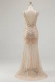 Sparkly Gold Mermaid V-Neck Sequin Prom Dress with Slit