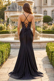 Black Corset Beaded Mermaid Long Prom Dress with Slit