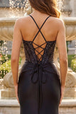 Black Corset Beaded Mermaid Long Prom Dress with Slit