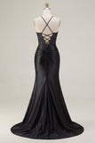 Black Corset Beaded Mermaid Long Prom Dress with Slit