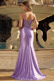 Lavender Corset Mermaid Sequin Lace Up Back Prom Dress with Slit
