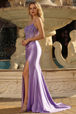 Lavender Corset Mermaid Sequin Lace Up Back Prom Dress with Slit