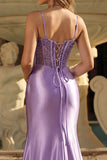 Lavender Corset Mermaid Sequin Lace Up Back Prom Dress with Slit