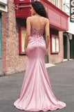 Blush Ruched Mermaid Sequin Long Prom Dress with Slit