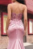 Blush Ruched Mermaid Sequin Long Prom Dress with Slit