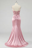 Blush Ruched Mermaid Sequin Long Prom Dress with Slit