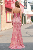 Pink Beaded Mermaid Long Prom Dress with Slit
