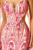 Pink Beaded Mermaid Long Prom Dress with Slit