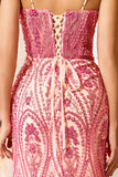 Pink Beaded Mermaid Long Prom Dress with Slit