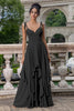 Load image into Gallery viewer, Matcha A Line Spaghetti Straps Long Bridesmaid Dress with Ruffles