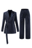 Load image into Gallery viewer, Peacock Blue Stripes Notched Lapel 2 Pieces Suits with Belt