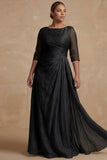Dusty Sage Ruched A Line Half Sleeves Plus Size Mother Of The Bride Dress
