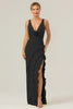 Load image into Gallery viewer, Lime Sheath Deep V Neck Backless Long Bridesmaid Dress with Ruffle Slit