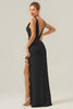 Load image into Gallery viewer, Lime Sheath Deep V Neck Backless Long Bridesmaid Dress with Ruffle Slit