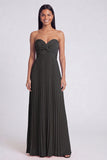 A-Line Pink and Orange Sweetheart Pleated Maxi Dress with Bow